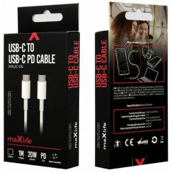 Maxlife USB 2.0 Cable USB-C male - USB-C male 20W Λευκό 1m (MXUC-05W1)