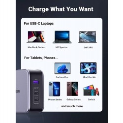 Ugreen Φορτιστής Χωρίς Καλώδιο με Θύρα USB-A και 2 Θύρες USB-C 140W Power Delivery / Quick Charge 4+ Μαύρος (Nexode GaN)