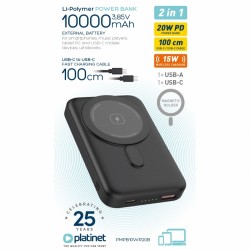 Platinet Power Bank 10000mAh 20W με Θύρα USB-A και Θύρα USB-C Power Delivery Μαύρο