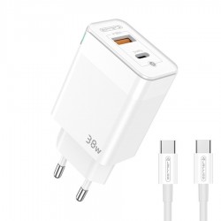 Jellico Φορτιστής με Θύρα USB-A και Θύρα USB-C και Καλώδιο USB-C 38W Power Delivery / Quick Charge 3.0 Λευκός (C122)