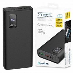Platinet PL0412 Power Bank 20000mAh 22.5W με 2 Θύρες USB-A και Θύρα USB-C Power Delivery / Quick Charge 3.0 Μαύρο