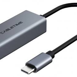 CABLETIME αντάπτορας δικτύου CT-CML100, USB-C, 100Mbps Ethernet, γκρι