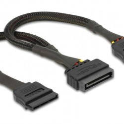 DELOCK καλώδιο SATA 15pin σε 2x SATA 15pin 60135, 0.25m, μαύρο