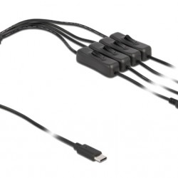 DELOCK καλώδιο USB Type-C σε 4x DC 5.5 x 2.1mm 86802, 1m, μαύρο