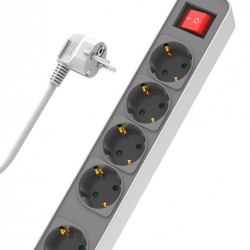 POWERTECH πολύπριζο ασφαλείας PT-1057, 5x schuko, 16A, 1.4m, λευκό