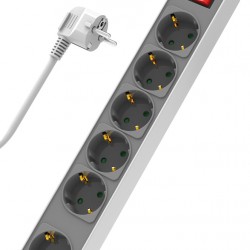 POWERTECH πολύπριζο ασφαλείας PT-1058, 6x schuko, 16A, 1.4m, λευκό