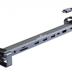 POWERTECH docking station PTR-0152, 10 θυρών, βάση laptop, USB-C, γκρι