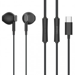 CELEBRAT earphones με μικρόφωνο D12, USB-C σύνδεση, Φ14.2mm, 1.2m, μαύρα