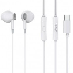 CELEBRAT earphones με μικρόφωνο D12, USB-C σύνδεση, Φ14.2mm, 1.2m, λευκά