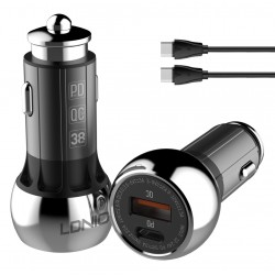 LDNIO φορτιστής αυτοκινήτου C1 με καλώδιο, USB & USB-C, 38W PD, μαύρος