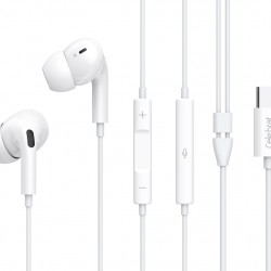 CELEBRAT earphones με μικρόφωνο E300, USB-C σύνδεση, Φ10mm, 1.2m, λευκά