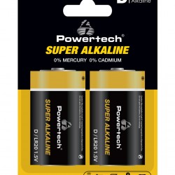 POWERTECH αλκαλικές μπαταρίες Super Alkaline PT-1217, LR20, 1.5V, 2τμχ