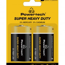 POWERTECH μπαταρίες Zinc Carbon Super Heavy Duty PT-1222, R20 1.5V, 2τμχ