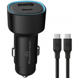 POWERTECH φορτιστής αυτοκινήτου PT-1230, καλώδιο, USB/USB-C, 48W, μαύρος