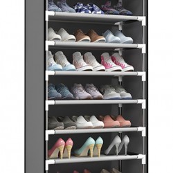 HOME USE υφασμάτινη παπουτσοθήκη HUH-0182 με 9 ράφια, 57x28x160cm, γκρι