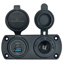 POWERTECH πρίζα 12V για σκάφη & οχήματα PTL-001, USB/USB-C θύρες, IP65