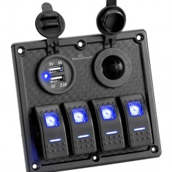 POWERTECH πάνελ σκαφών & οχημάτων PTL-017, πρίζα 12V/2x USB/4x διακόπτες