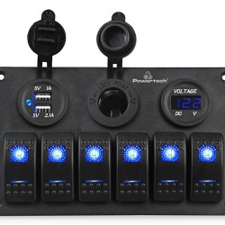 POWERTECH πάνελ σκαφών & οχημάτων PTL-020, πρίζα 12V/2x USB/6x διακόπτες