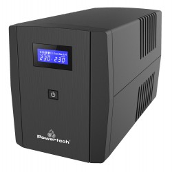 POWERTECH UPS Line Interactive PT-1297 με οθόνη, 1500VA, 900W, 4x Schuko, 2x RJ45/RJ11, USB Type B