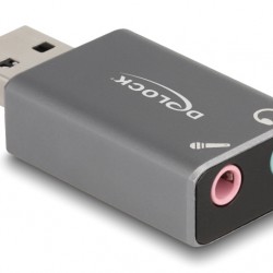 DELOCK εξωτερική κάρτα ήχου 66633, 2x 3.5mm, USB σύνδεση, γκρι