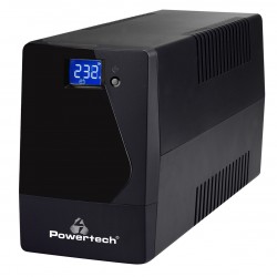 POWERTECH UPS Line Interactive PT-1050LCD με οθόνη, 1050VA, 630W, 2x Schuko, 2x RJ45/RJ11