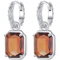 BAMOER σκουλαρίκια κρίκος BSE1081 με καφέ διάφανο κρύσταλλο, ασήμι 925, ασημί