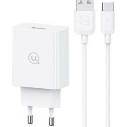 USAMS φορτιστής τοίχου SCXLTZ02 με καλώδιο USB-C, USB, 18W, λευκός