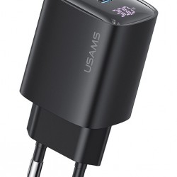 USAMS φορτιστής τοίχου US-CC229, USB & USB-C, 30W, GaN, μαύρος