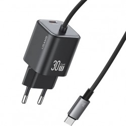 USAMS φορτιστής τοίχου CC264 με καλώδιο, USB-C, 30W, GaN, μαύρος