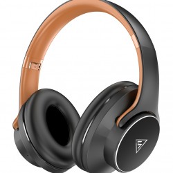 DOQAUS headphones DESIGN 1, ασύρματα & ενσύρματα, Φ40mm, 600mAh, μαύρα/καφέ