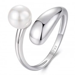 BAMOER δαχτυλίδι BSR662-E με πέρλα, ανοιγόμενο, ασήμι 925, ασημί