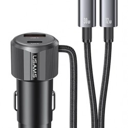 USAMS φορτιστής αυτοκινήτου CC287 με 2 σε 1 καλώδιο, USB/USB-C θύρες, 66W, μαύρος