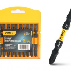 DELI σετ μύτες κατσαβιδιού DL252202D για δραπανοκατσάβιδο, διπλή κεφαλή, σταυρωτές/ίσιες, SL6/PH2x65mm, 10τμχ