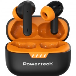 POWERTECH earphones με θήκη φόρτισης PT-1431, True Wireless, 40/400mAh, ANC & ENC, μαύρα
