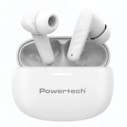 POWERTECH earphones με θήκη φόρτισης PT-1432, True Wireless, 35/300mAh, λευκά