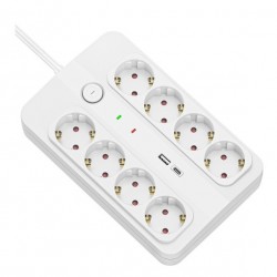 Technik Πολύπριζο 8 Θέσεων 1,5m (1,5mm2) + USB-A-C+ Surge + Διακόπτης 16A