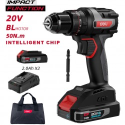 DELI κρουστικό δραπανοκατσάβιδο μπαταρίας DE-CZ20-2D2, Brushless, 20V, 2x 2Ah, 50N.m