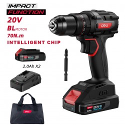 DELI κρουστικό δραπανοκατσάβιδο μπαταρίας DE-CZ20-1D2, Brushless, 20V, 2x 2Ah, 70N.m