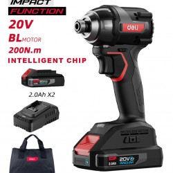 DELI παλμικό κατσαβίδι μπαταρίας DE-QZ20-1D2, Brushless, 20V, 2x 2Ah, 200N.m