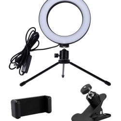 CABLETIME φωτιστικό δαχτυλίδι LED CT-LRL6-PB με μίνι τρίποδα & σφιγκτήρα, βάση smartphone, Φ16cm