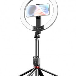 USAMS φωτιστικό δαχτυλίδι LED ZB323 με τρίποδο & βάση smartphone, μαύρο