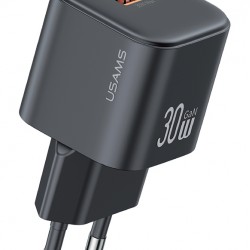 USAMS φορτιστής τοίχου CC263, USB & USB-C, 30W, GaN, μαύρος