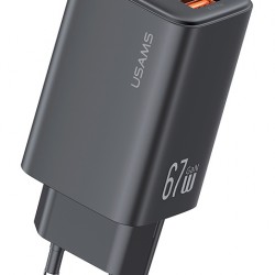 USAMS φορτιστής τοίχου CC265, USB & 2x USB-C, 67W, GaN, μαύρος
