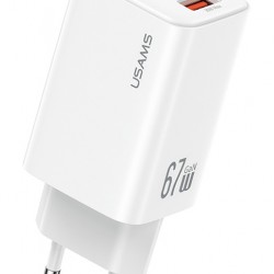 USAMS φορτιστής τοίχου CC265, USB & 2x USB-C, 67W, GaN, λευκός