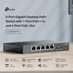 TP-LINK desktop switch TL-SG1005P-PD, 5x Gigabit θύρες, PoE+, UN/1.0