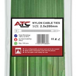 ATC Δεματικά 2.5x200mm Νάιλον Πράσινα 100τμχ Σακουλάκι