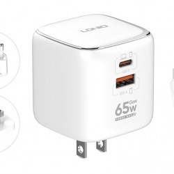 LDNIO φορτιστής τοίχου Q2617 με καλώδιο USB-C, EU/UK/US βύσμα, USB/USB-C, 65W, GaN, λευκός
