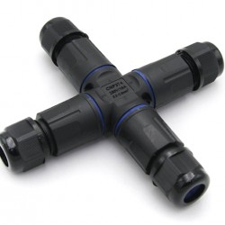 POWERTECH αδιάβροχος σύνδεσμος καλωδίων τροφοδοσίας TOOL-0114, τύπου σταυρός, 3pin, IP68, μαύρος
