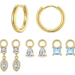 BAMOER σκουλαρίκια κρίκοι YIE262 με 3x σετ charm, κυβική ζιρκόνια, χαλκός, χρυσό