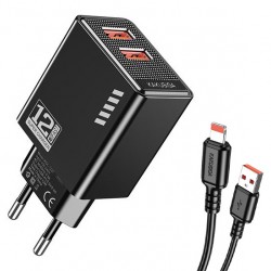 KAKUSIGA φορτιστής τοίχου KSC-1238 με καλώδιο Lightning, 2x USB, 12W, μαύρος